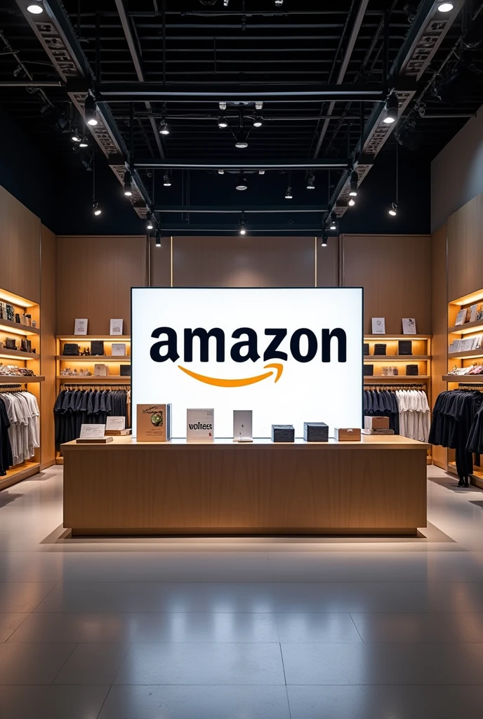 An advertisement for a stand that says Amazon in big letters that looks great