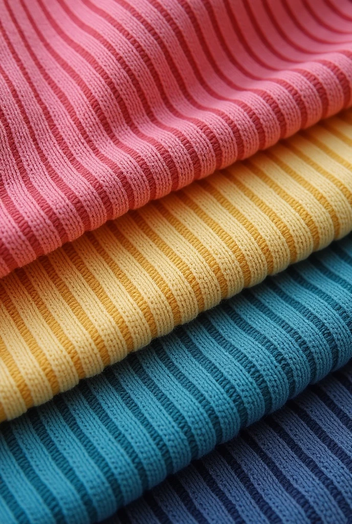 Photo of ribbed knit fabric cut and semi-folded in various colors

