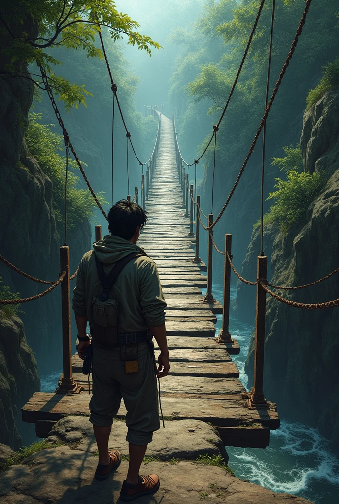 Obstacle: They come across an old, rickety bridge. Describe the bridge and Ravi’s initial reaction to it. Why does he hesitate?