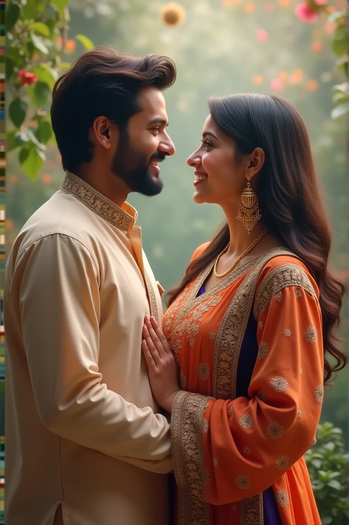 cute pakistani couple, watching each other with love, respect