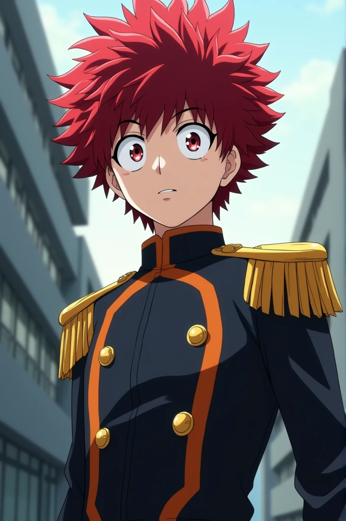 Boku no hero academia screenshot. A boy with wavy red hair and the UA uniform
