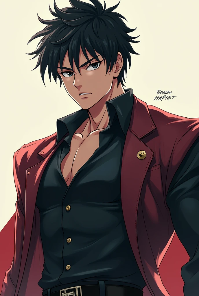  Kenja Ashura a handsome baki style anime fighter with short black hair, black Kenja Ashura version and black eyes 