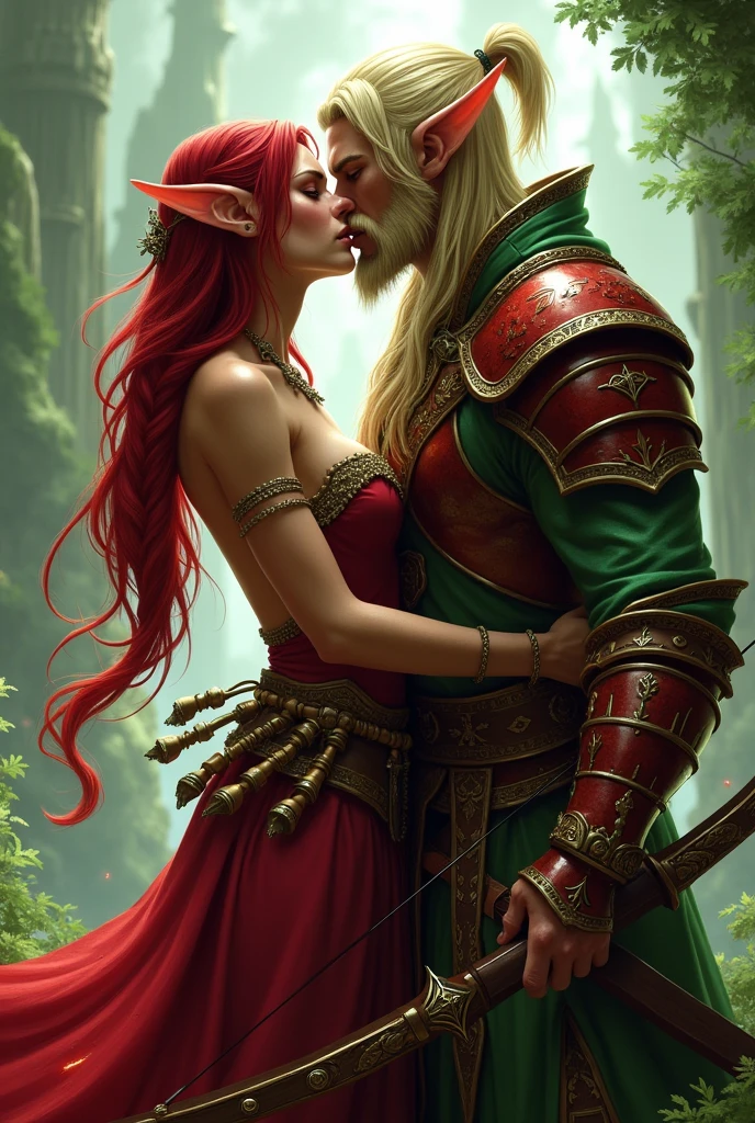 Blood Elf Archer, Warcraft, red, kissing with blood elf warrior