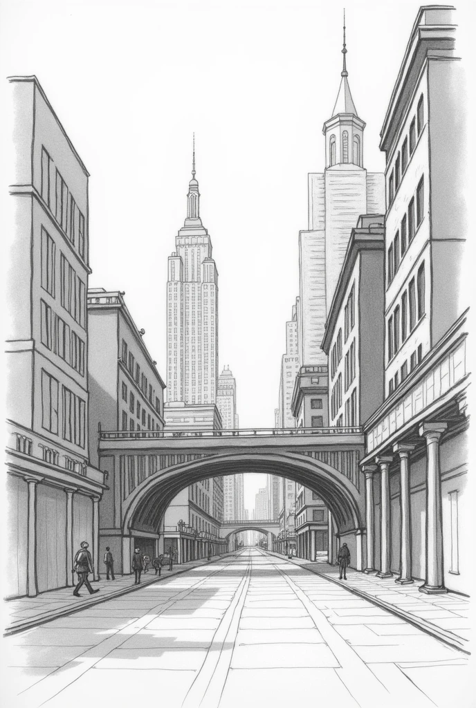 Pencil drawings Urban landscapes with parallel perspective