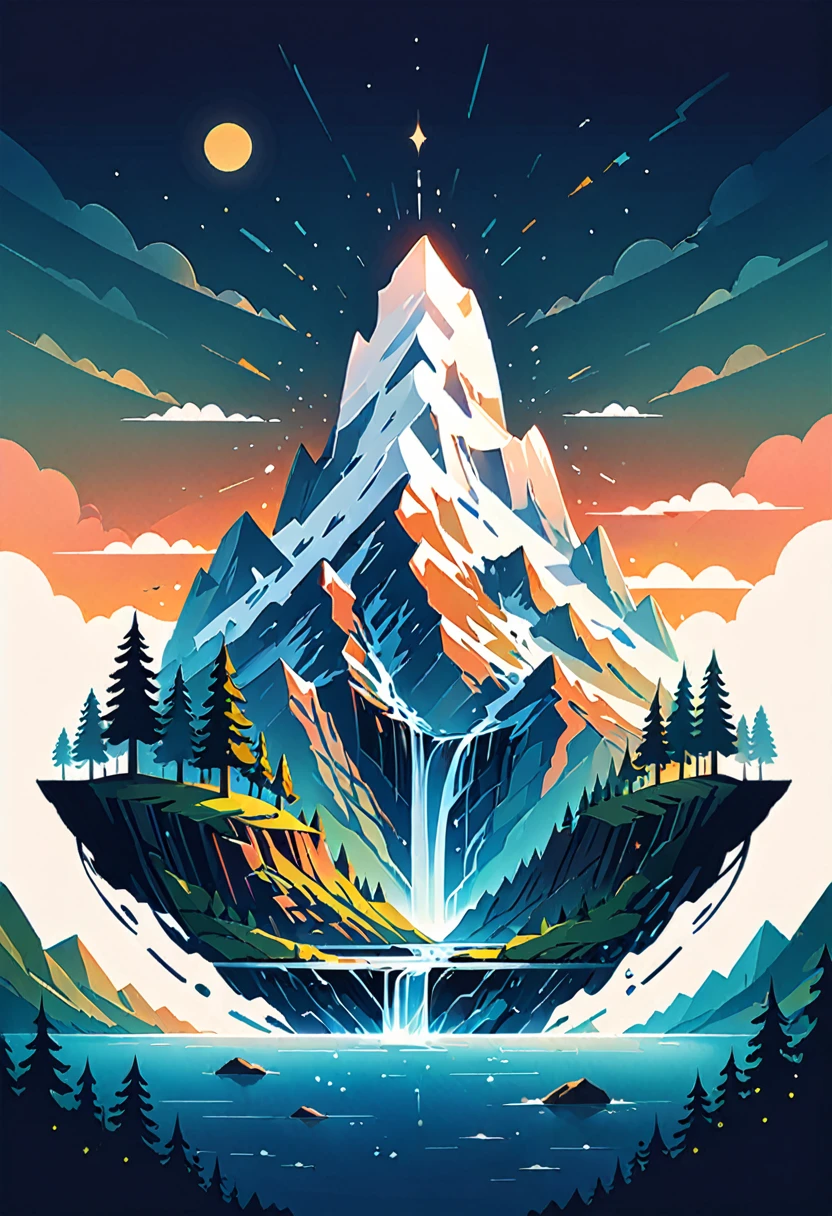 impressive painting of a mountain with trees and water, a detailed painting by Petros Afshar, shutterstock contest winner, environmental art, detailed painting, outlined art, 2d game art, isolated background for logo, strong contours, logo design