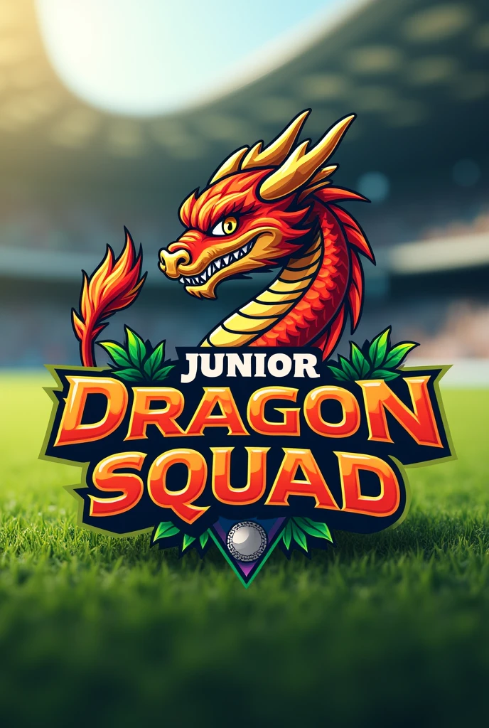 (photorealism:1.2), JUNIOR DRAGON SQUAD text on pfp with dragon for cricket team