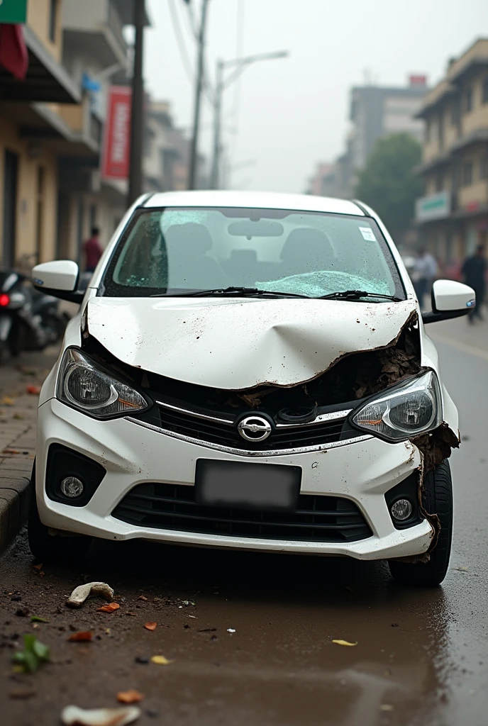 An white Alto car in Pakistan front crashed and damage