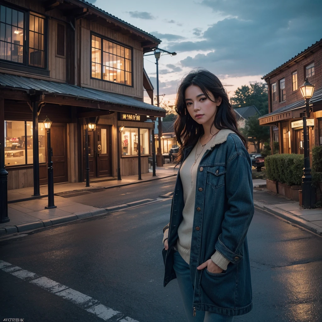 a cozy small town in rural america, vintage buildings, shops, counters, winding road, parked cars, street lamps, overcast sky, warm lighting, detailed architecture, charming atmosphere, muted colors, photorealistic, cinematic, (best quality,4k,8k,highres,masterpiece:1.2),ultra-detailed,(realistic,photorealistic,photo-realistic:1.37),HDR,UHD,studio lighting,ultra-fine painting,sharp focus,physically-based rendering,extreme detail description,professional,vivid colors,bokeh