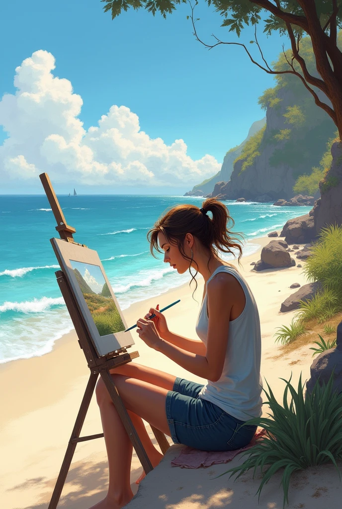 Artist working on a beach 