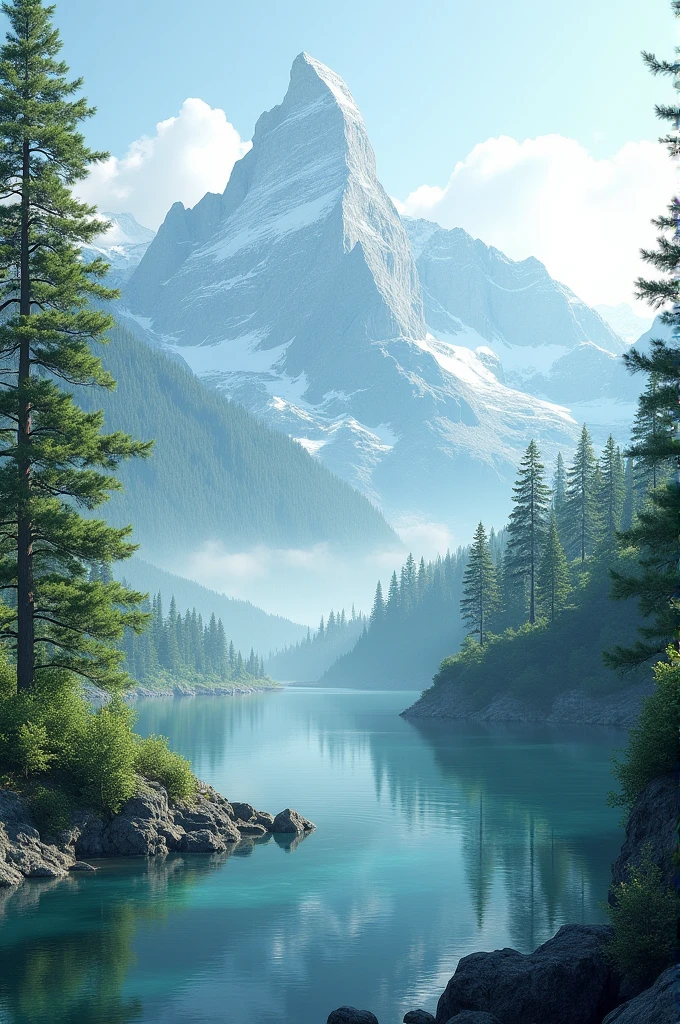 Lake with mountains and trees