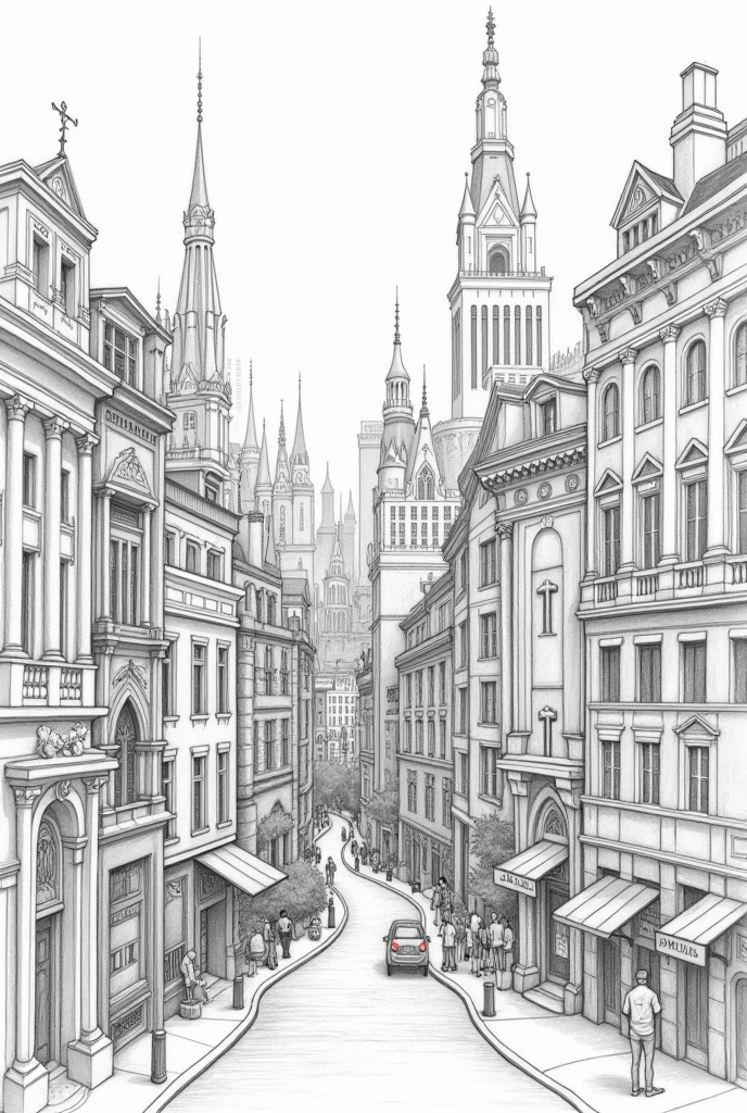 Pencil drawings Urban landscapes with perspective