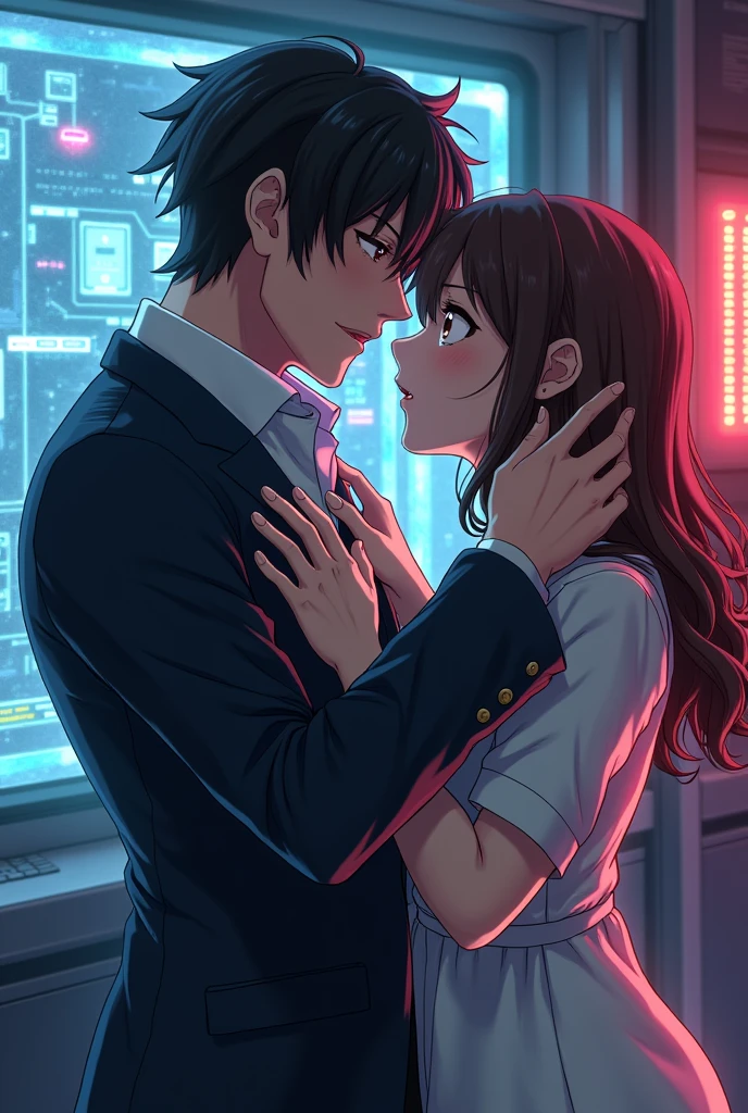 anime, agent time, underwear touching another woman anime brunette