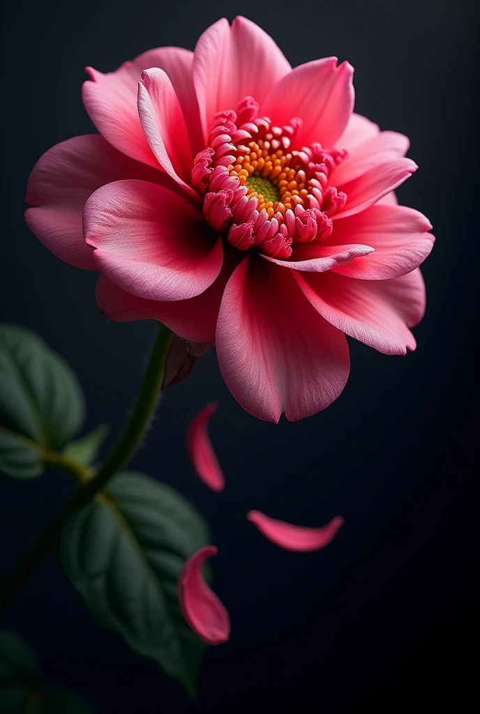 I need a background that highlights the colors, with freesia petals, the petals falling from the flower and that are highlighted in black.