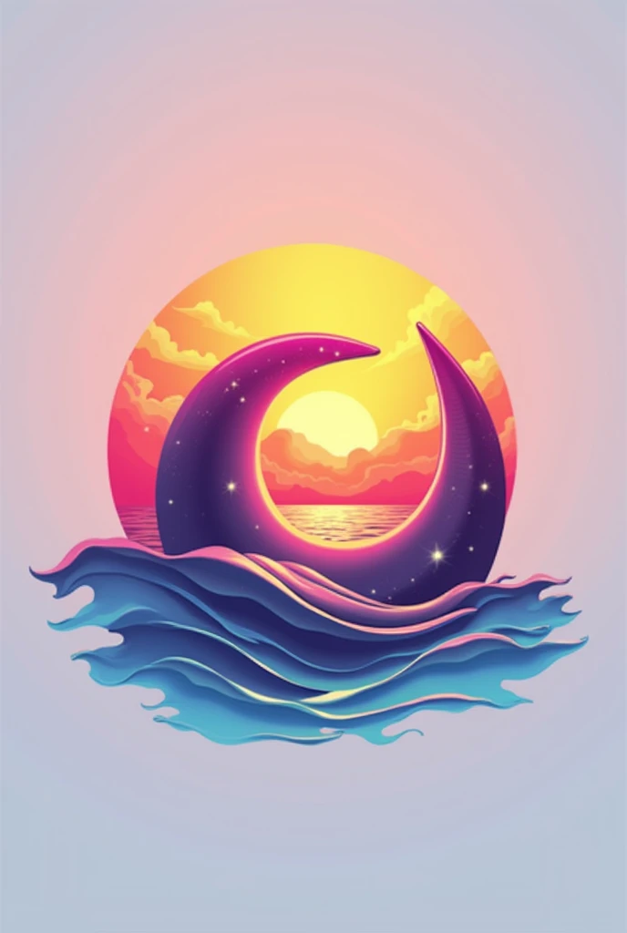 A logo with tails and a sunset in the background , que se llame tropical sunset