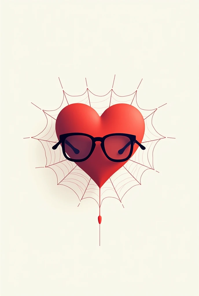 Generates a symbol of a minimalist and animated heart,  where there are spider webs and Spiderman glasses 