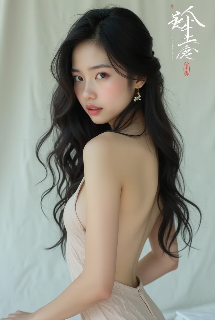 A Chinese woman with long hair with her back bare