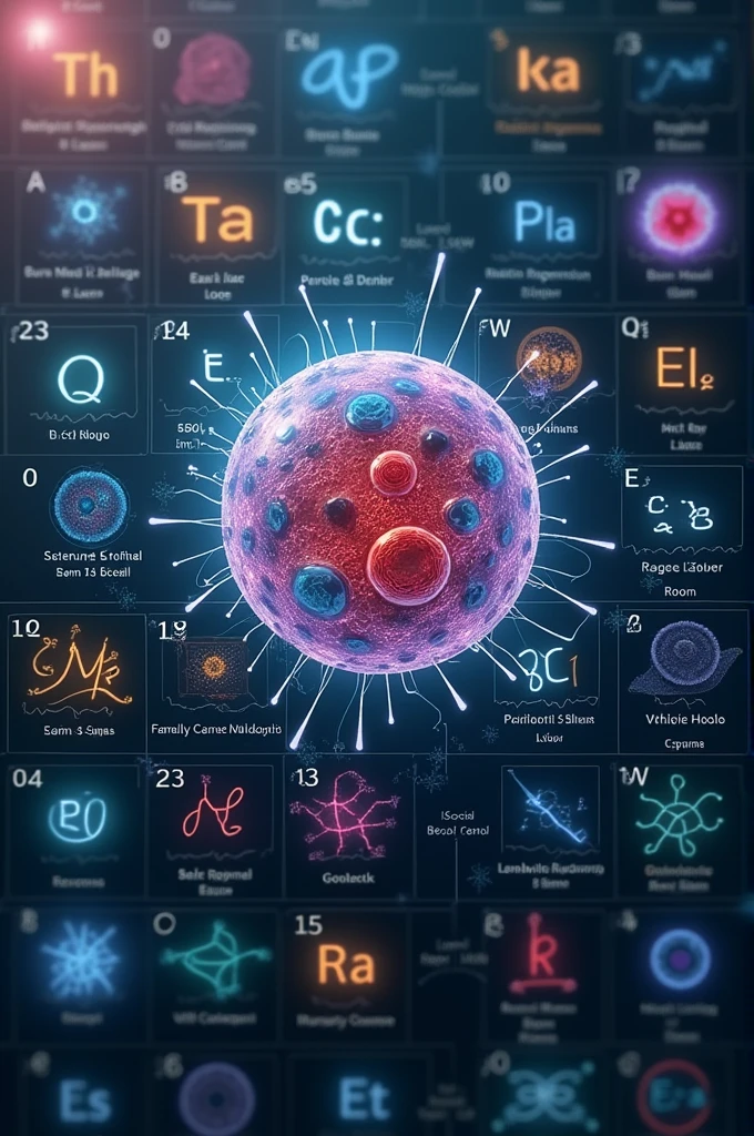 image with the periodic table, the cell and physics formulas