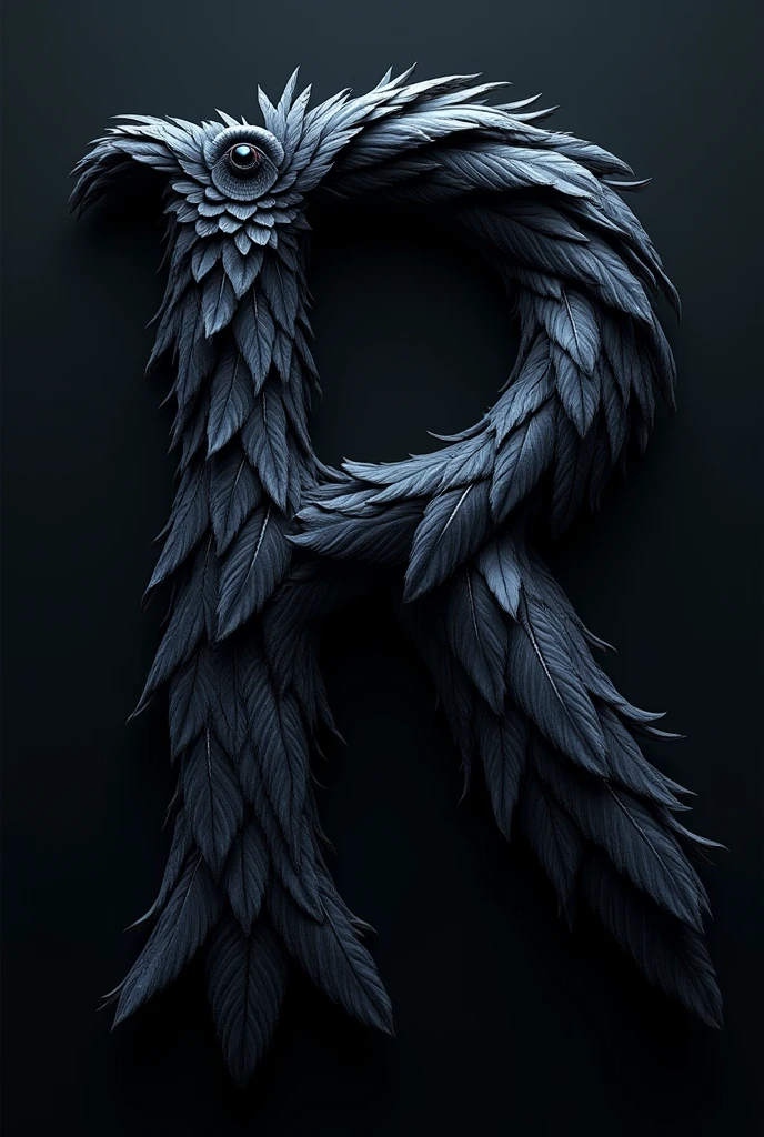 letter "r" but let the letter have raven feathers