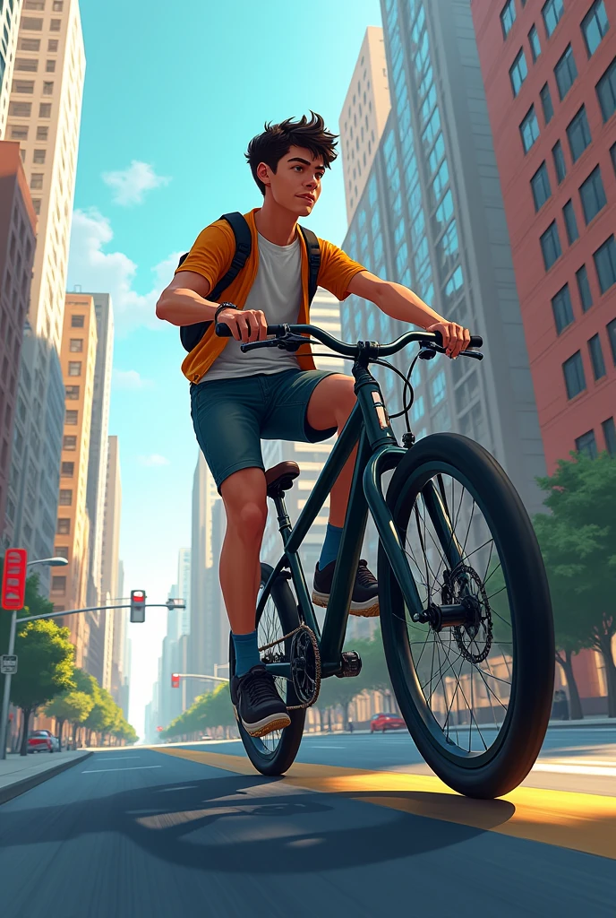 A 18 year old boy riding a bike 