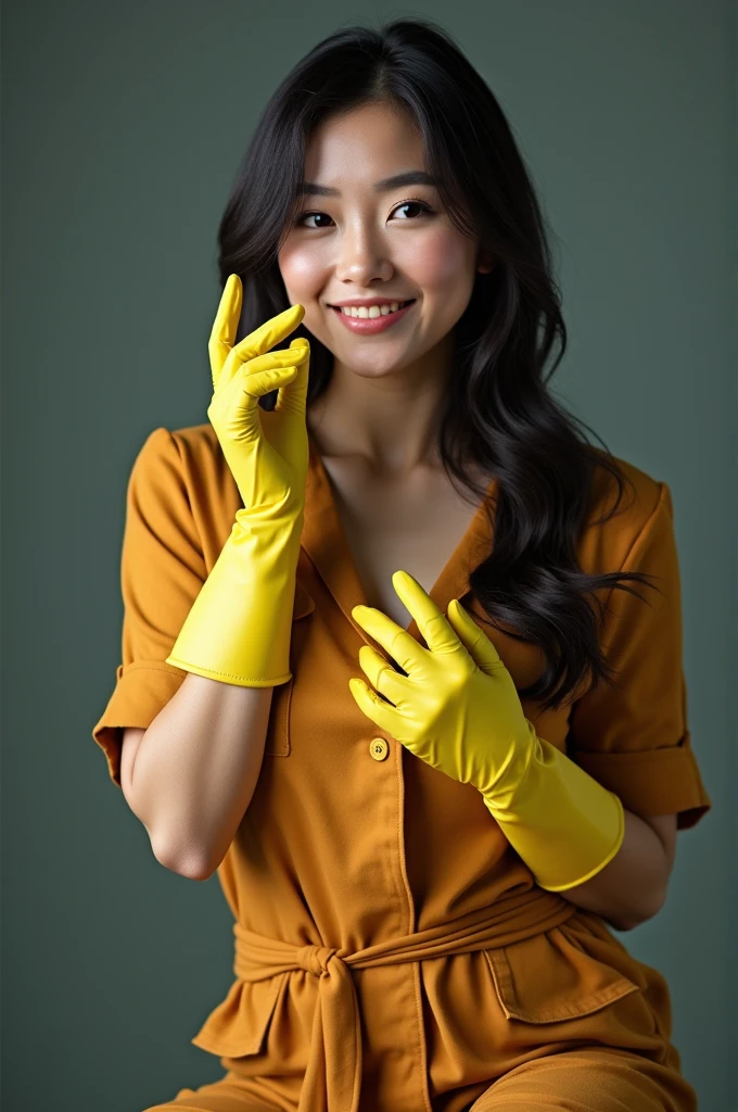 Asian aunty wearing rubber gloves and rain boots erotic images
