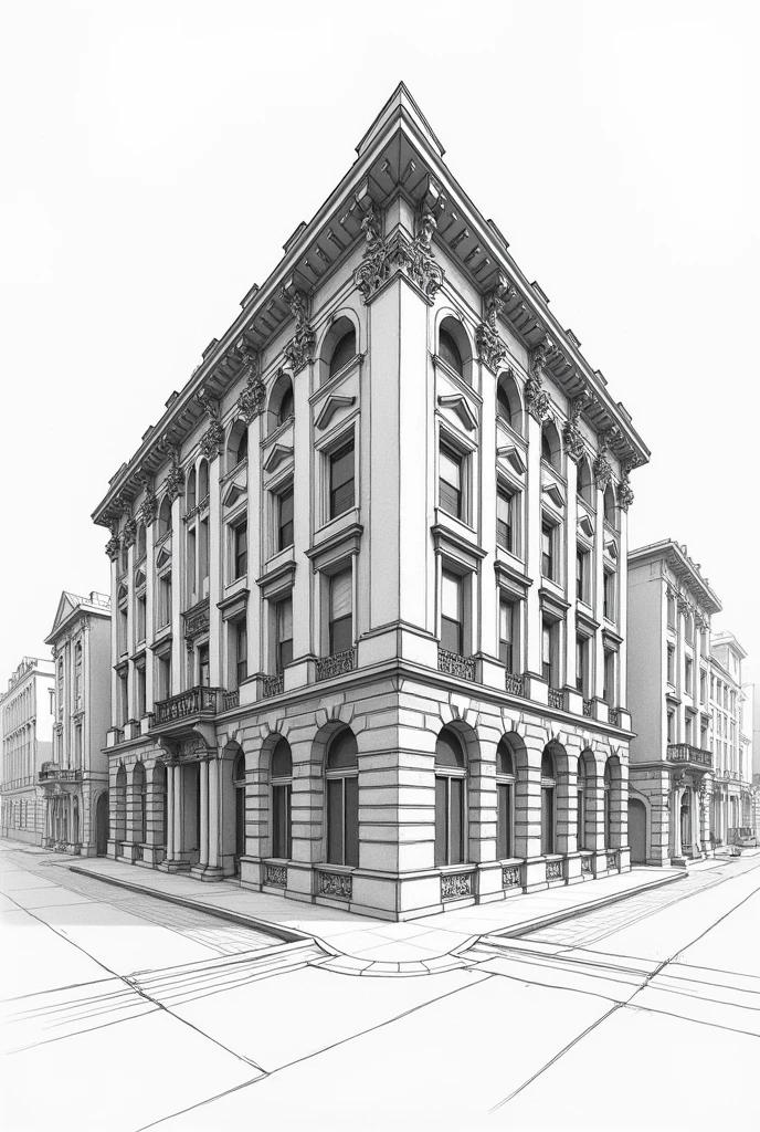 Drawing of a building seen from a parallel perspective an easy one