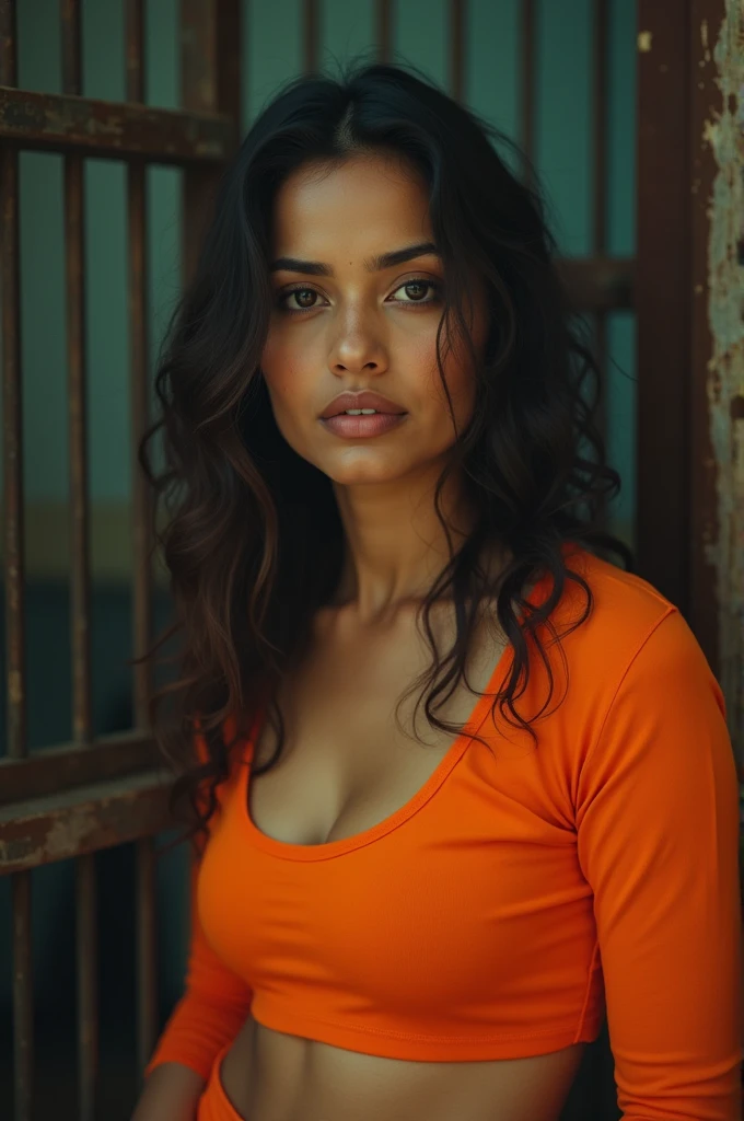 Nusrat Jahan in orange crop top and in jail