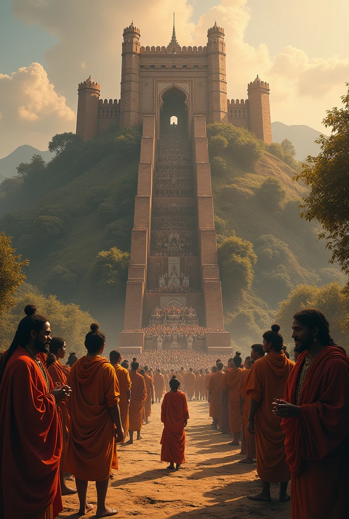 Shivaji Maharaj’s Birth**: An artistic portrayal of Shivneri Fort in 1630, with a focus on its historical ambiance, symbolizing the birth of Shivaji Maharaj. In dall e-3 style