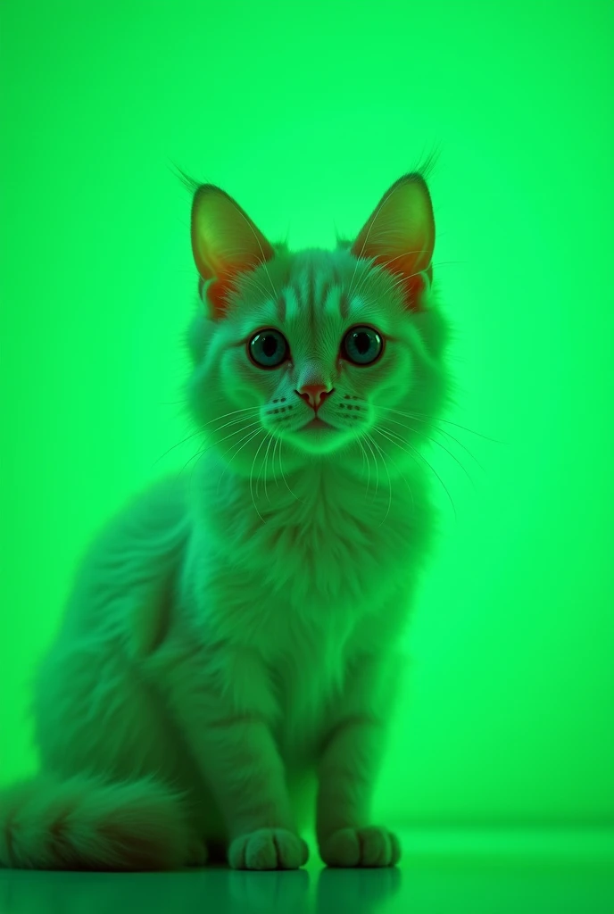 Suzume cat with a dark neon green background