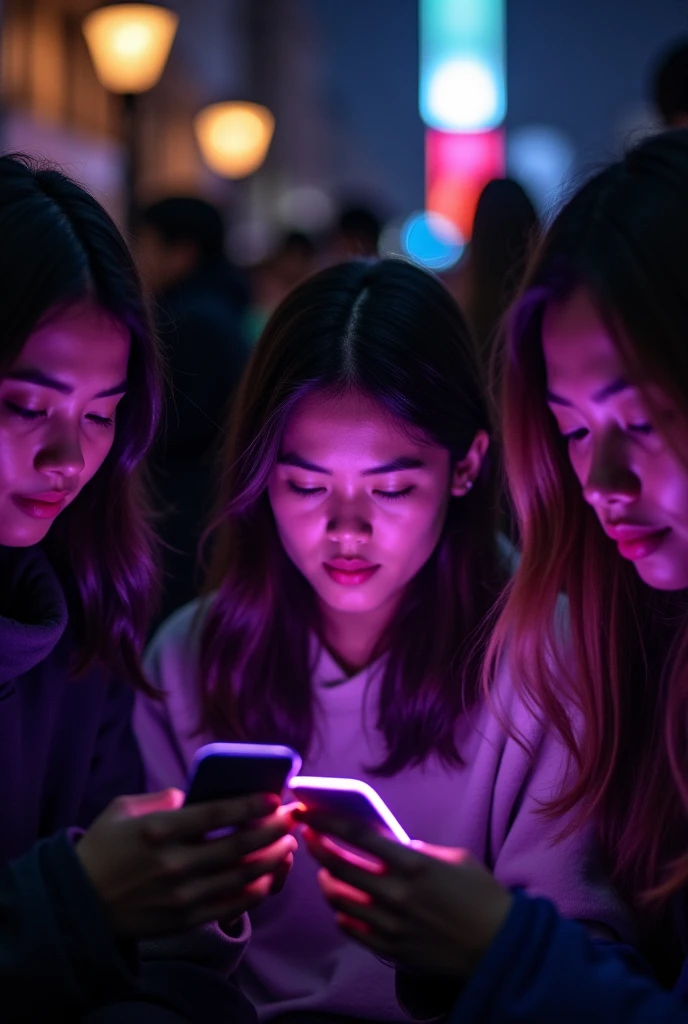 People watching phone keep it to night light with purple and black shade