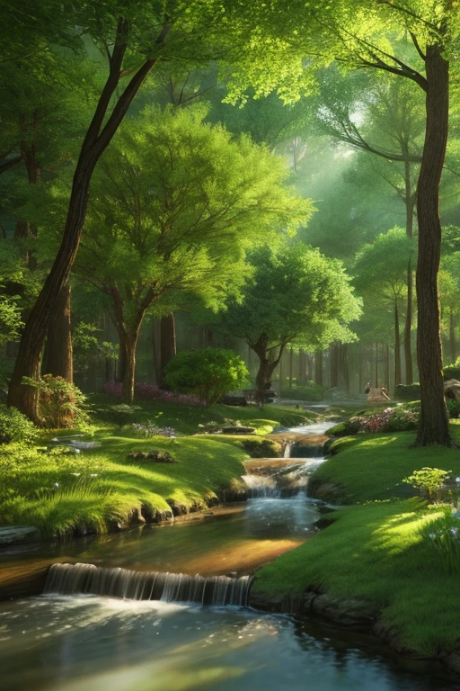 Fairy Forest、In a fantastic forest。Fairies are flying。Highest quality, 3D Rendering, 