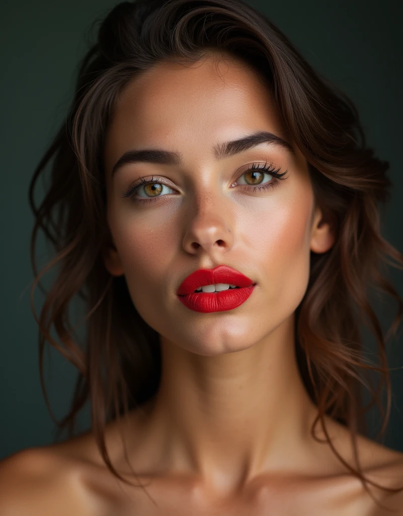 Realistic young Brazilian woman face with red lipstick
