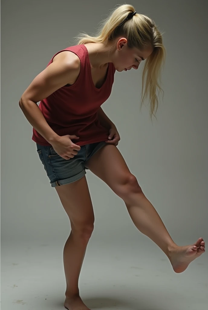 Middle-aged girl kicked in the crotch