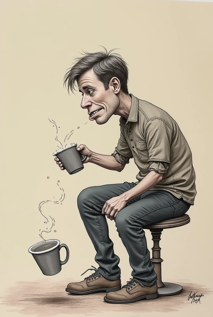 cup falling and person reacts late drawing