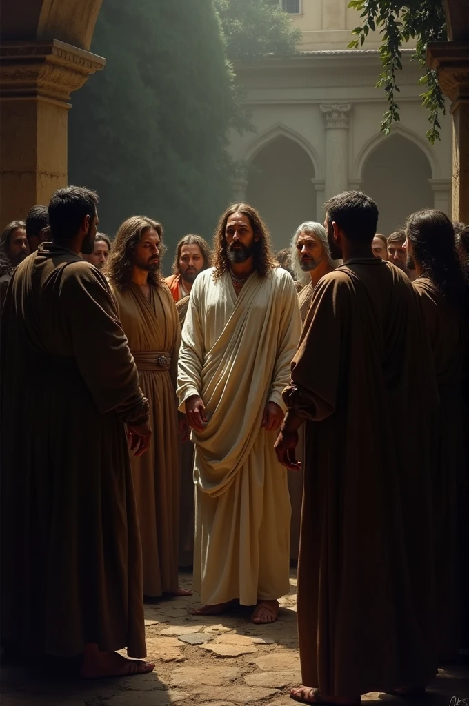 Create an image of Jesus being arrested by the Pharisees