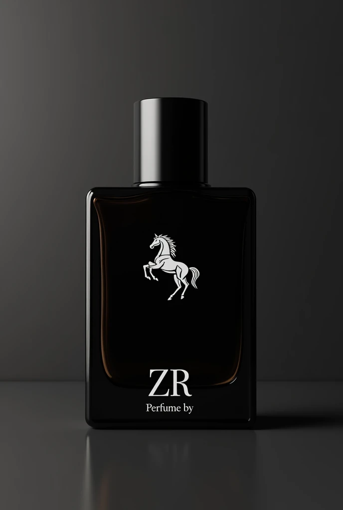 Black simple perfume name with ghaznawe and with horse logo and on the bottom of the perfume written perfume by ZR