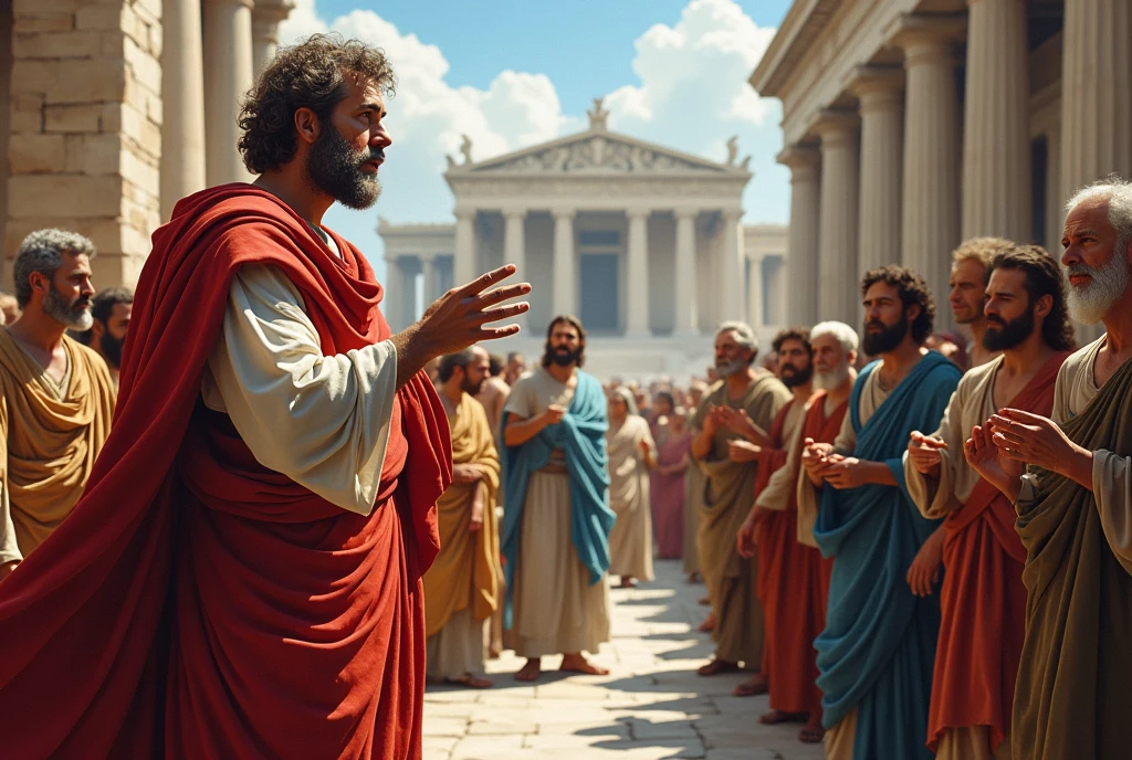Paul the Apostle of Christ Dialoguing with Philosophers in an Ancient Greek City