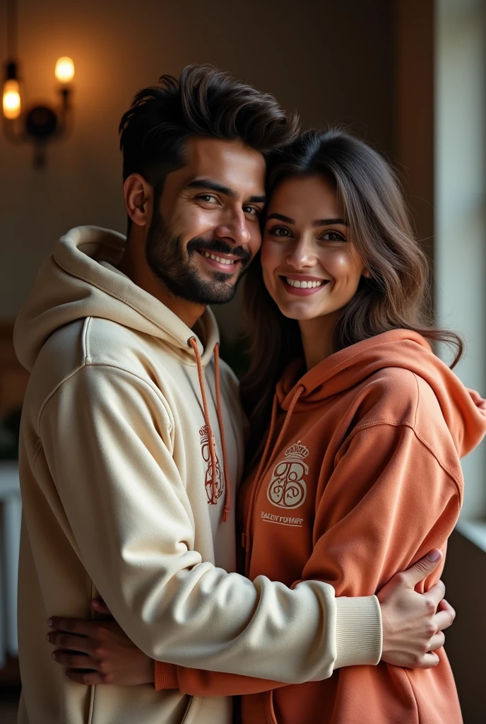 Lovely Couple wearing hoddie the Logo Of Rajeev &Pompa 