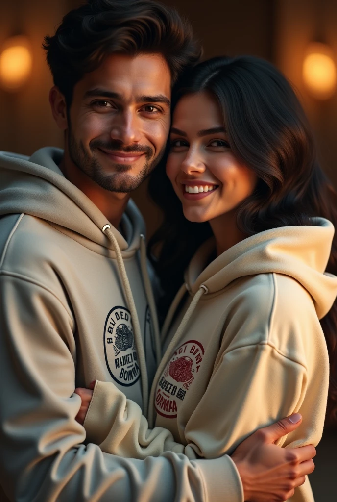 Lovely Couple wearing hoddie the Logo Of Rajeev &Pompa 