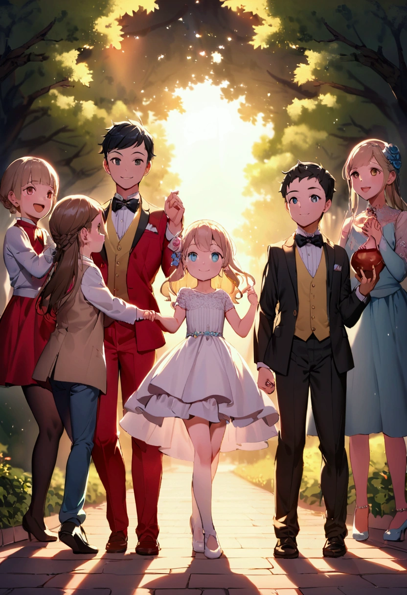 exil a five year old boy who is in the spotlight smiling in a park playing with other children who don't need to be in the spotlight and his sister who is also in the spotlight