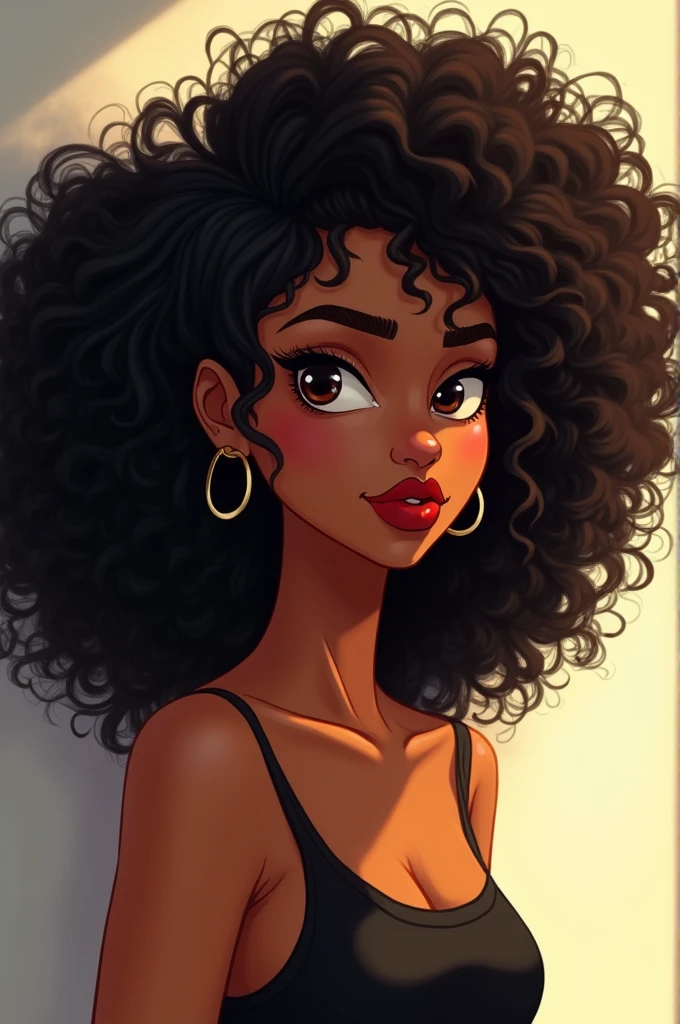 Black sexy woman curly hair animated