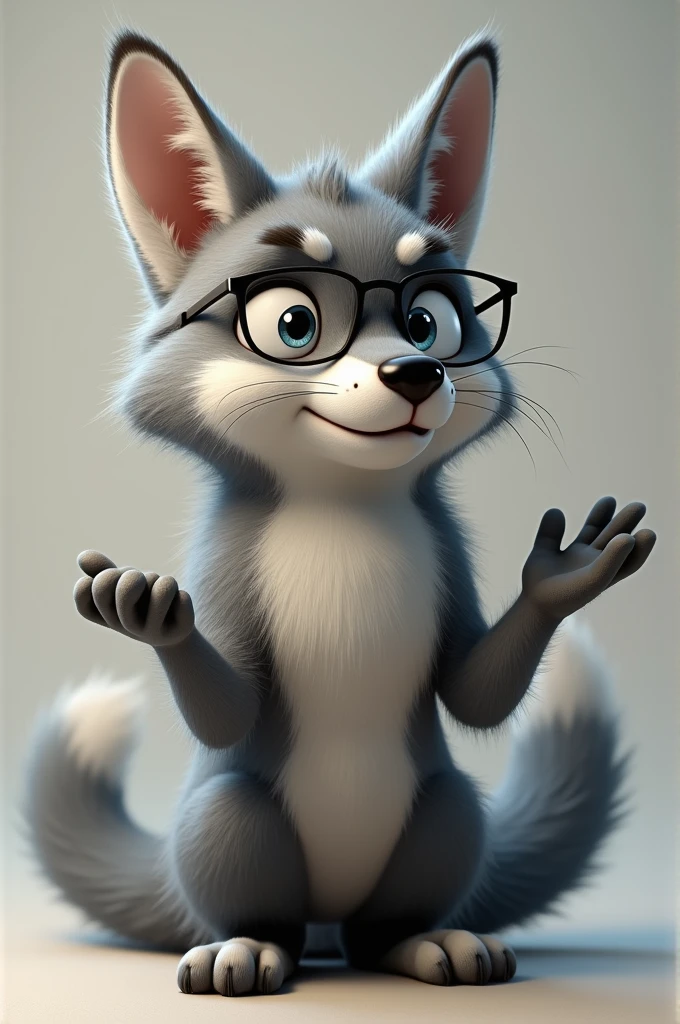 Wolf with glasses in an explanation pose