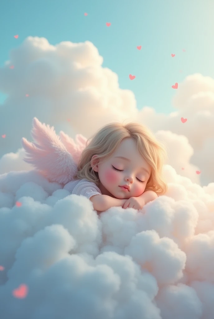 A cute girl sleeping on clouds
