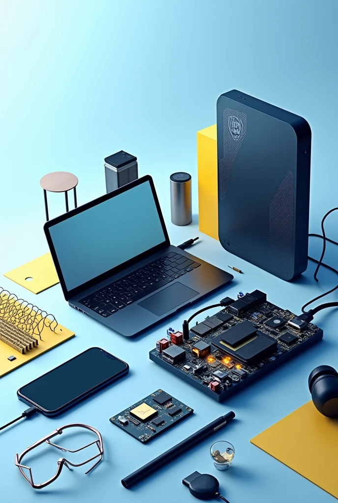 create image for Instagram with electronics with light blue yellow and black color