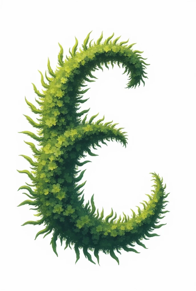 "A rounded letter &#39;E&#39;, in impressionism style, loose brushwork, fern leaf texture. The pure white background"