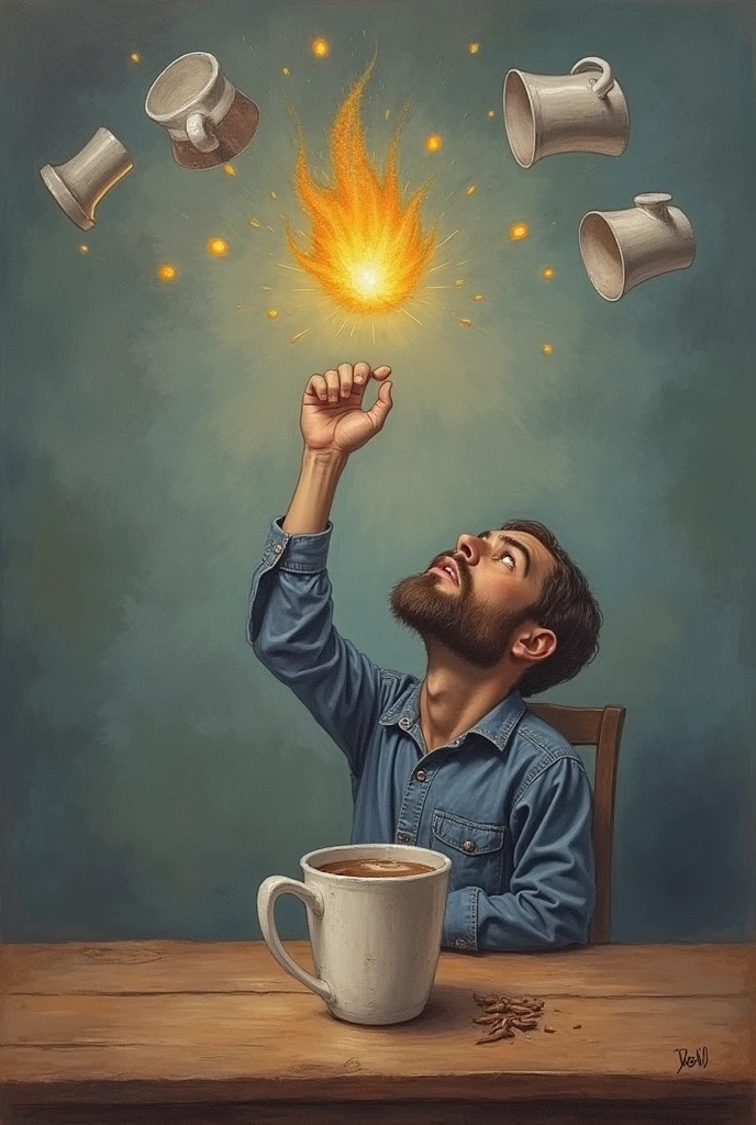 person who is reacting late to a falling cup drawing 