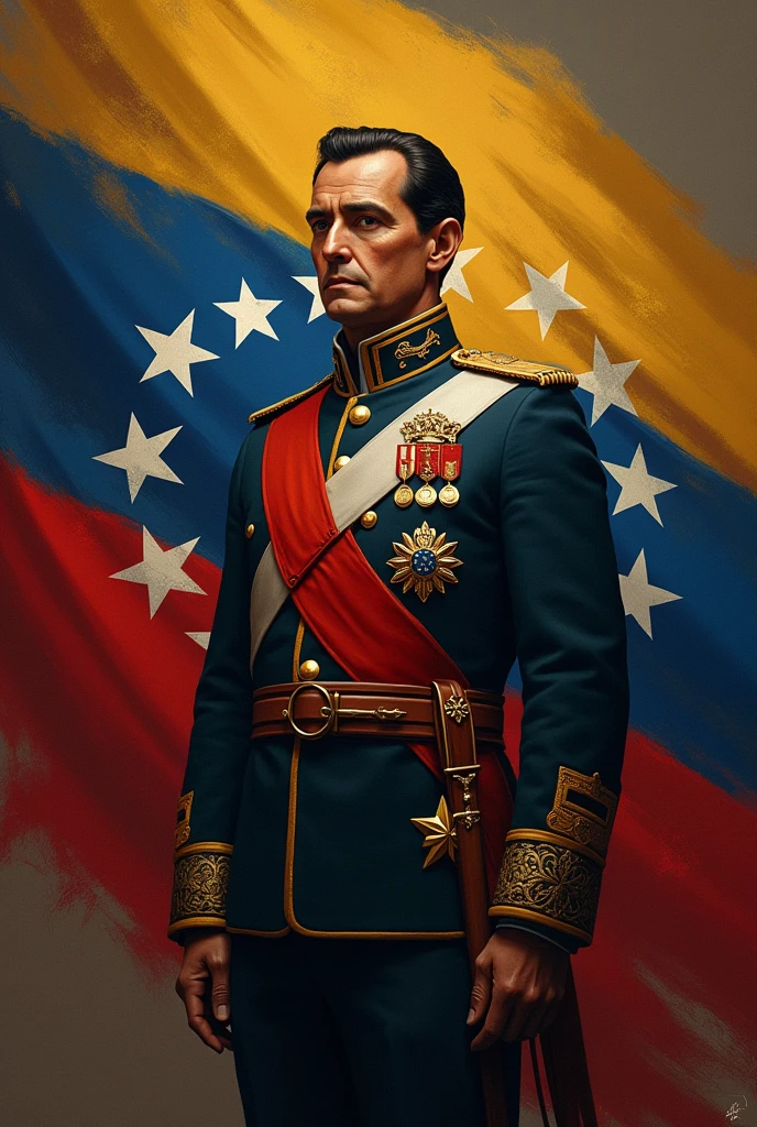 Image of Simon Bolivar liberator of Venezuela with.The flag of Venezuela with the logo of the scientific, criminal and forensic investigation body 

