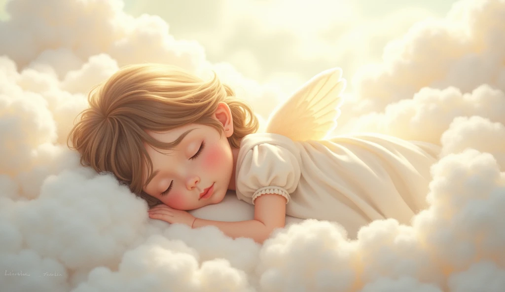 A cute girl sleeping on clouds