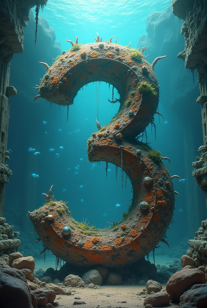An image of number 3 with the design of the lost city of Alantida
