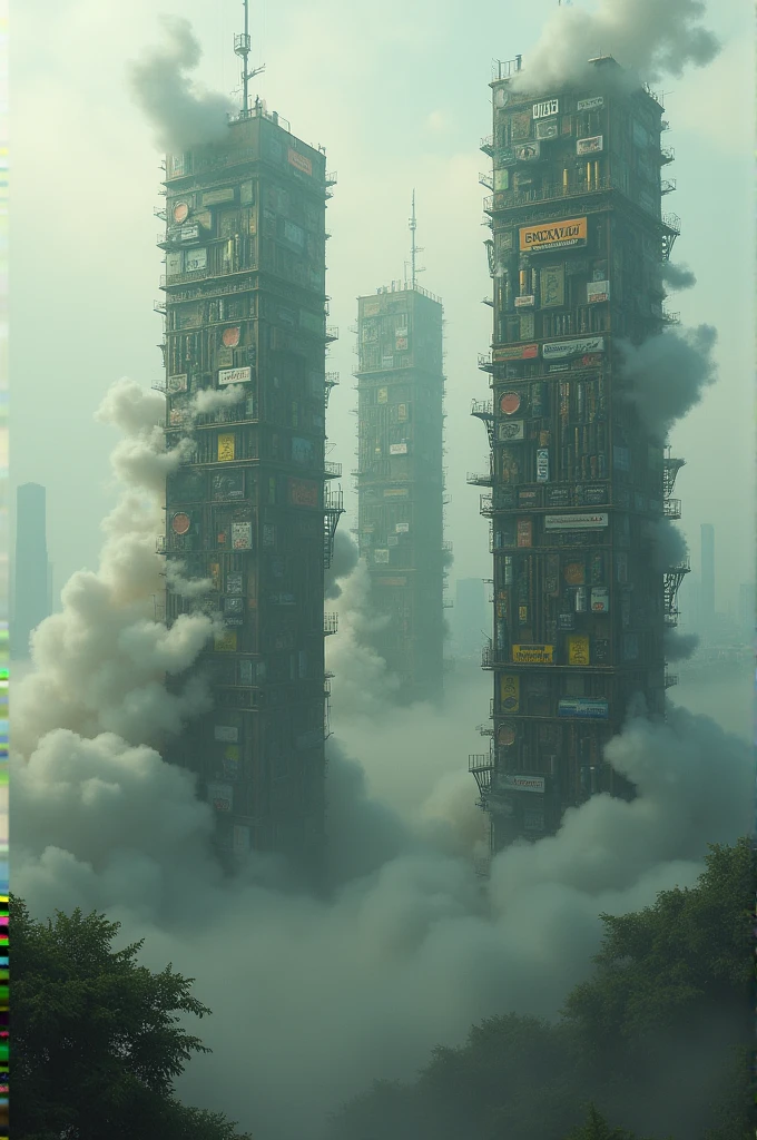 Create skyscrapers out of weed disposables, smoky Clouds, 4k, Realistic