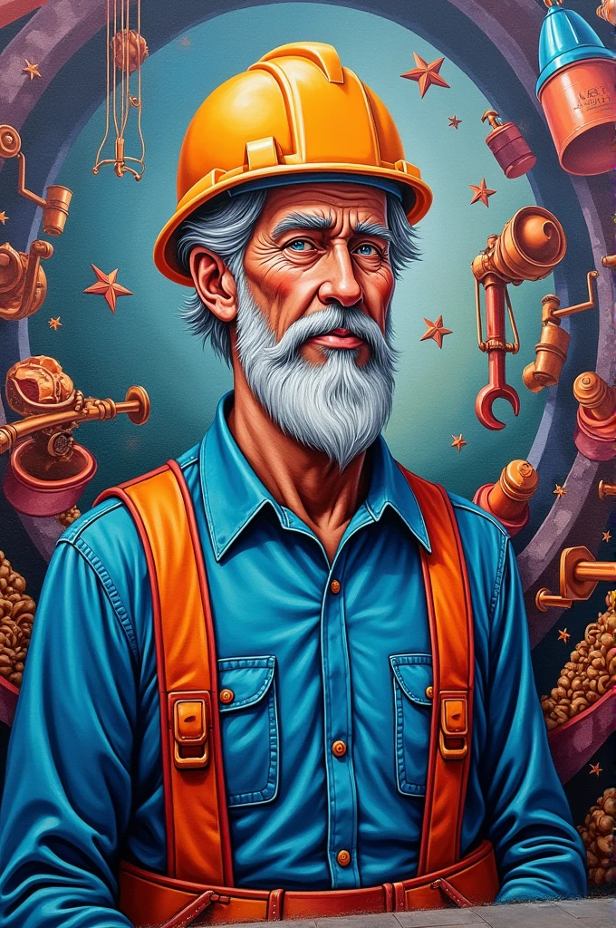 Mural for the day of the miner with rainbow candy color palettes
